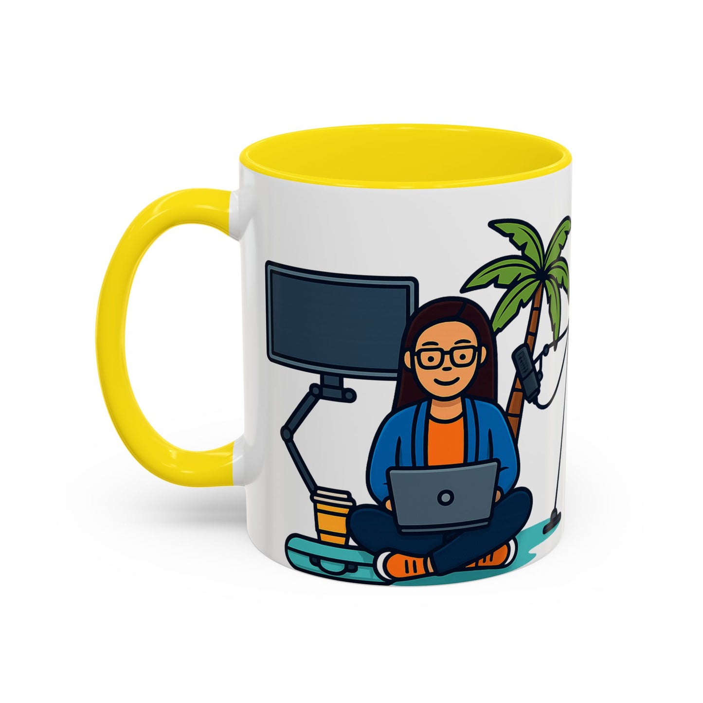 Island Podcast Coffee Mug Tropical Podcaster Illustration Ceramic Accent Mug