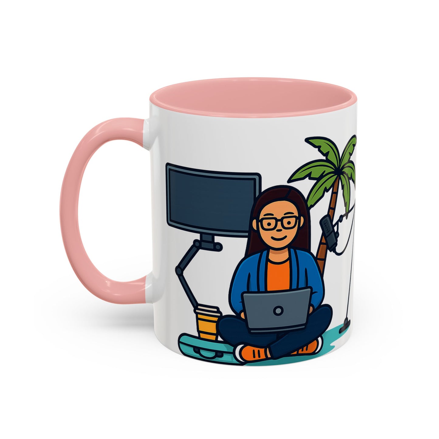 Island Podcast Coffee Mug Tropical Podcaster Illustration Ceramic Accent Mug