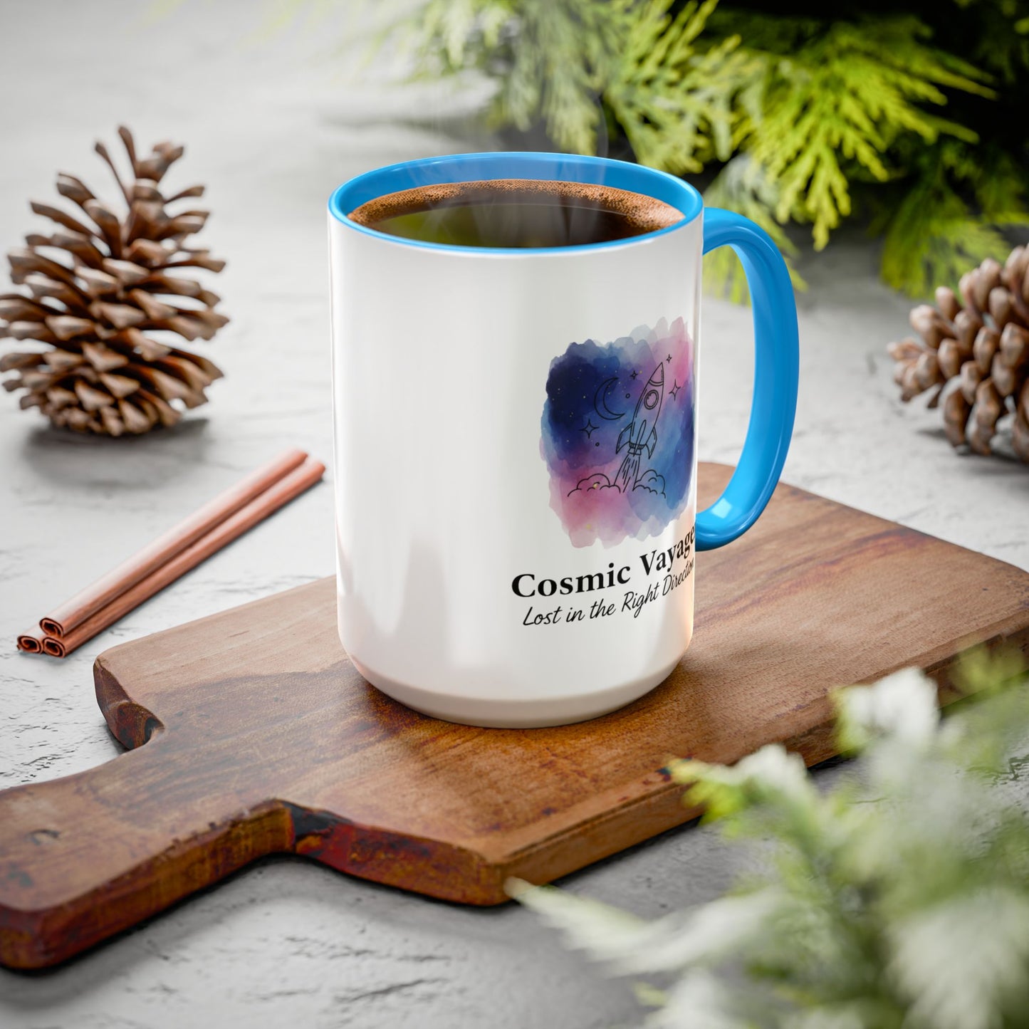 Cosmic Voyager Ceramic Coffee Mug – Space Rocket Art