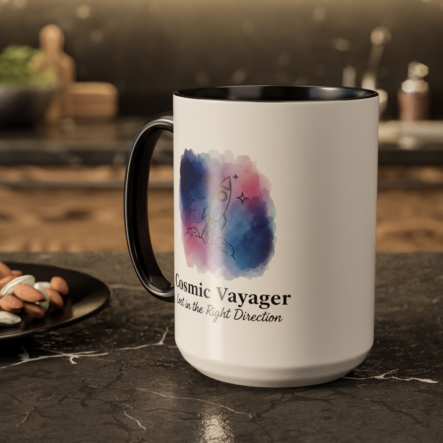 Cosmic Voyager Ceramic Coffee Mug – Space Rocket Art