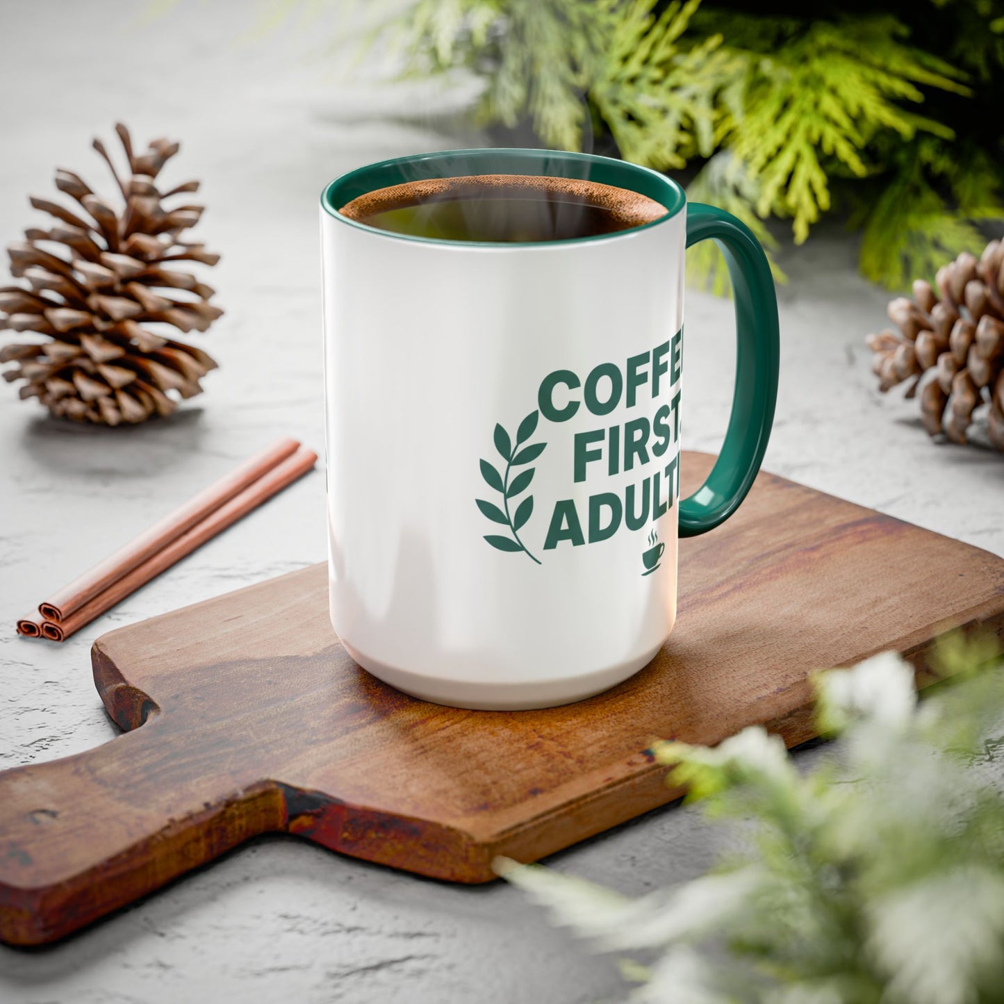 Funny Coffee Mug "Coffee First, Adulting Later" Color Accent Ceramic Mug