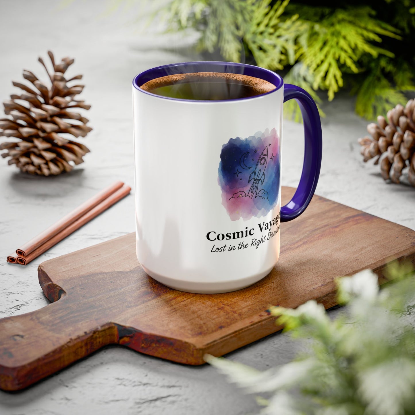 Cosmic Voyager Ceramic Coffee Mug – Space Rocket Art