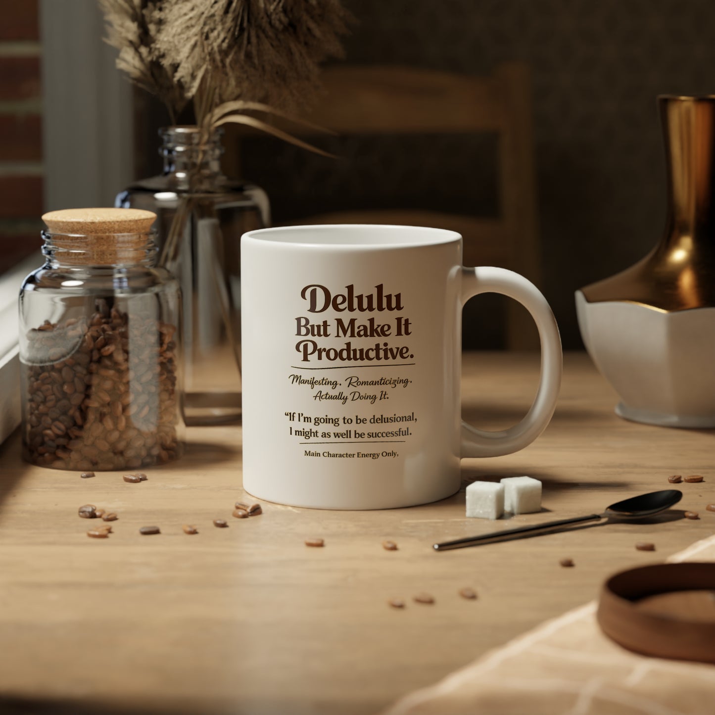 Delulu But Make It Productive Mug – Main Character Energy Coffee Cup – Funny Motivational Gift for Best Friend, Student, Entrepreneur