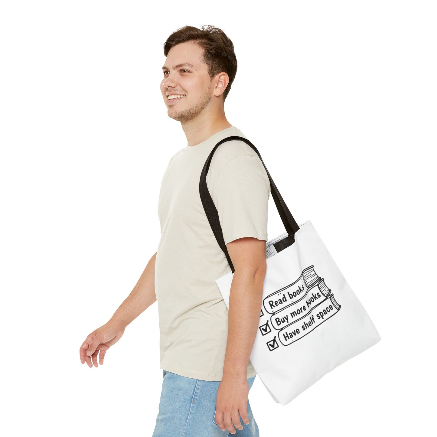 Booklover Tote Bag — "Read books, Buy more books, Have shelf space"