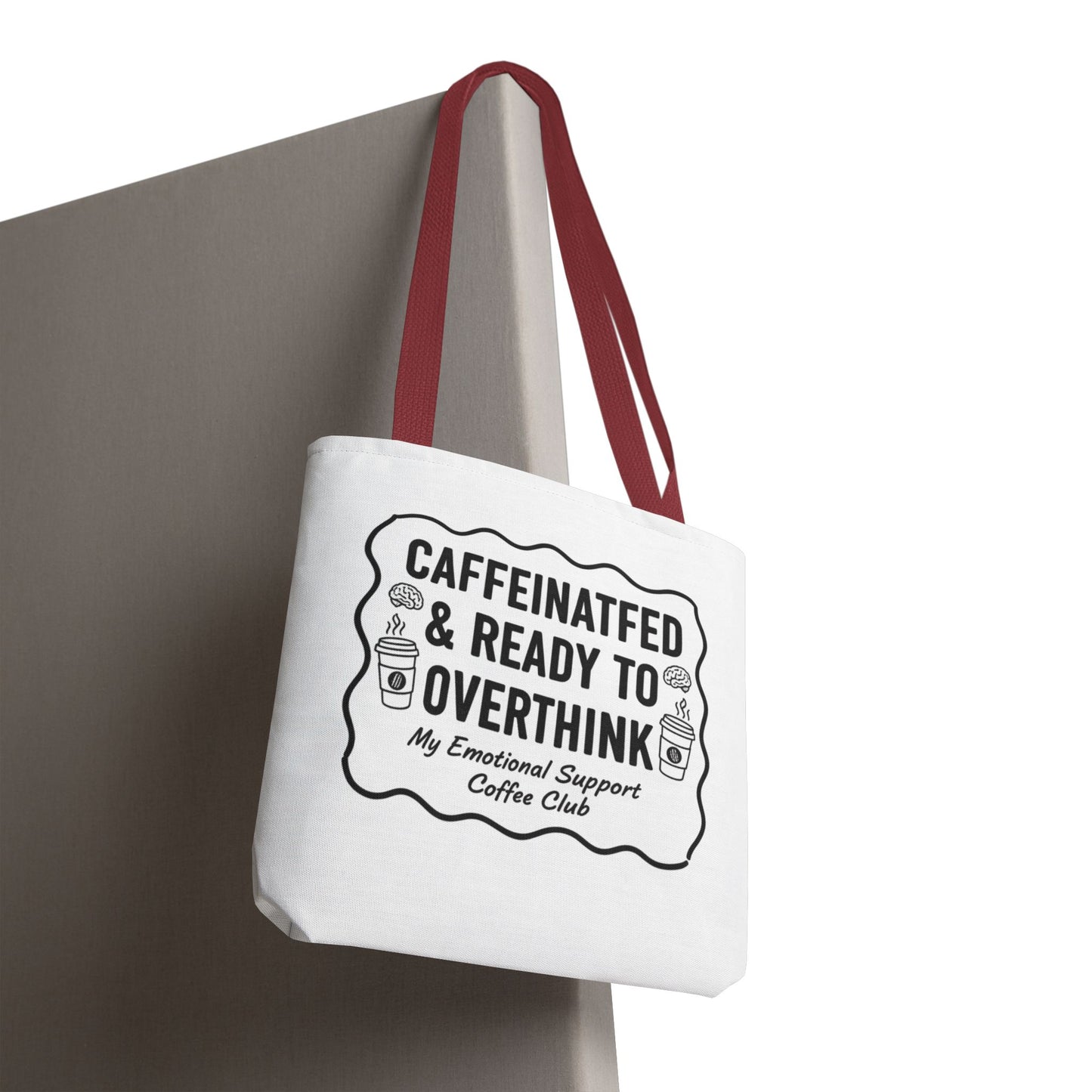 Caffeinated & Ready to Overthink Tote Bag | Funny Coffee Lover Gift | Sarcastic Aesthetic Canvas Tote for Students