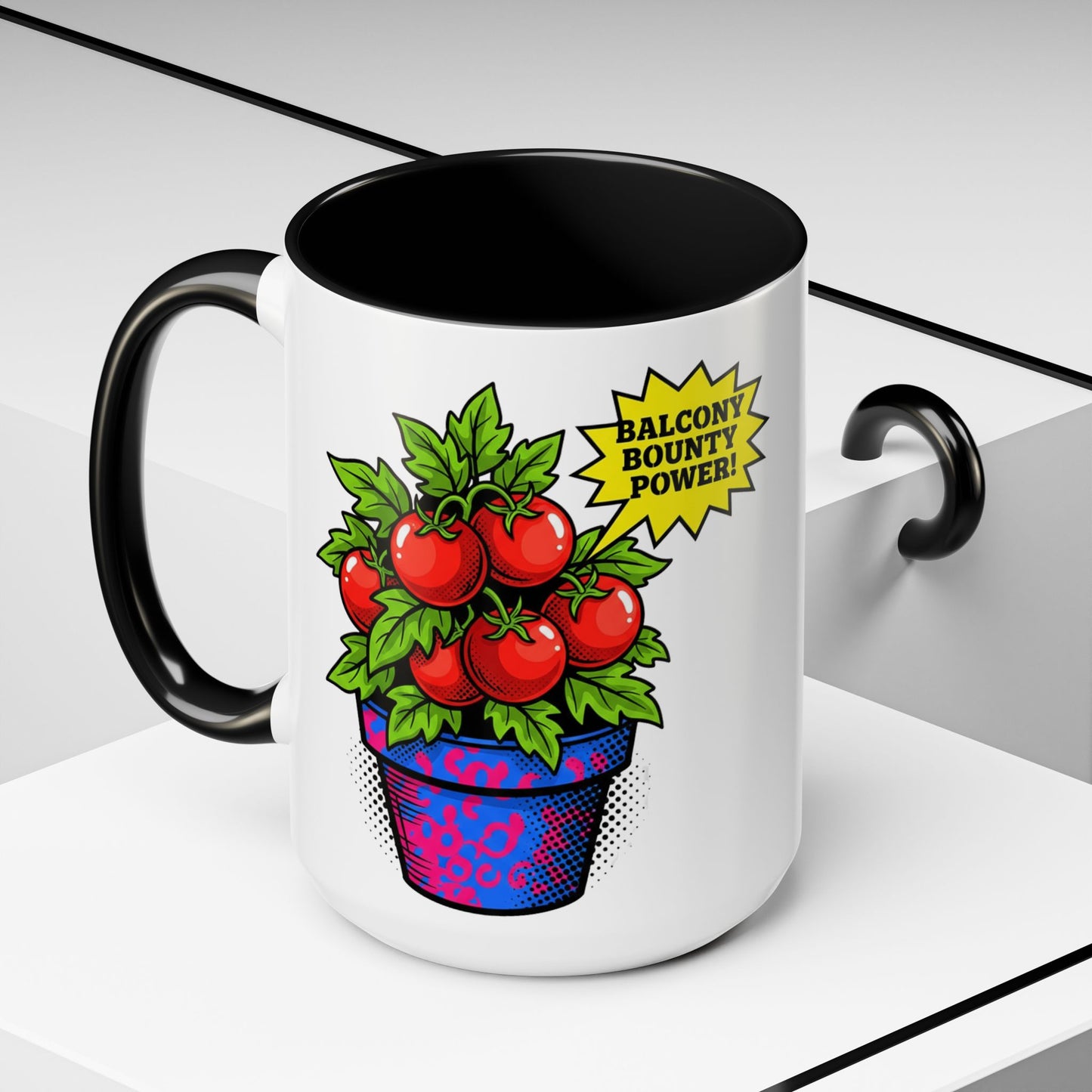 “Balcony Bounty Power!” Coffee Mug – Tomato Plant Garden Accent Mug