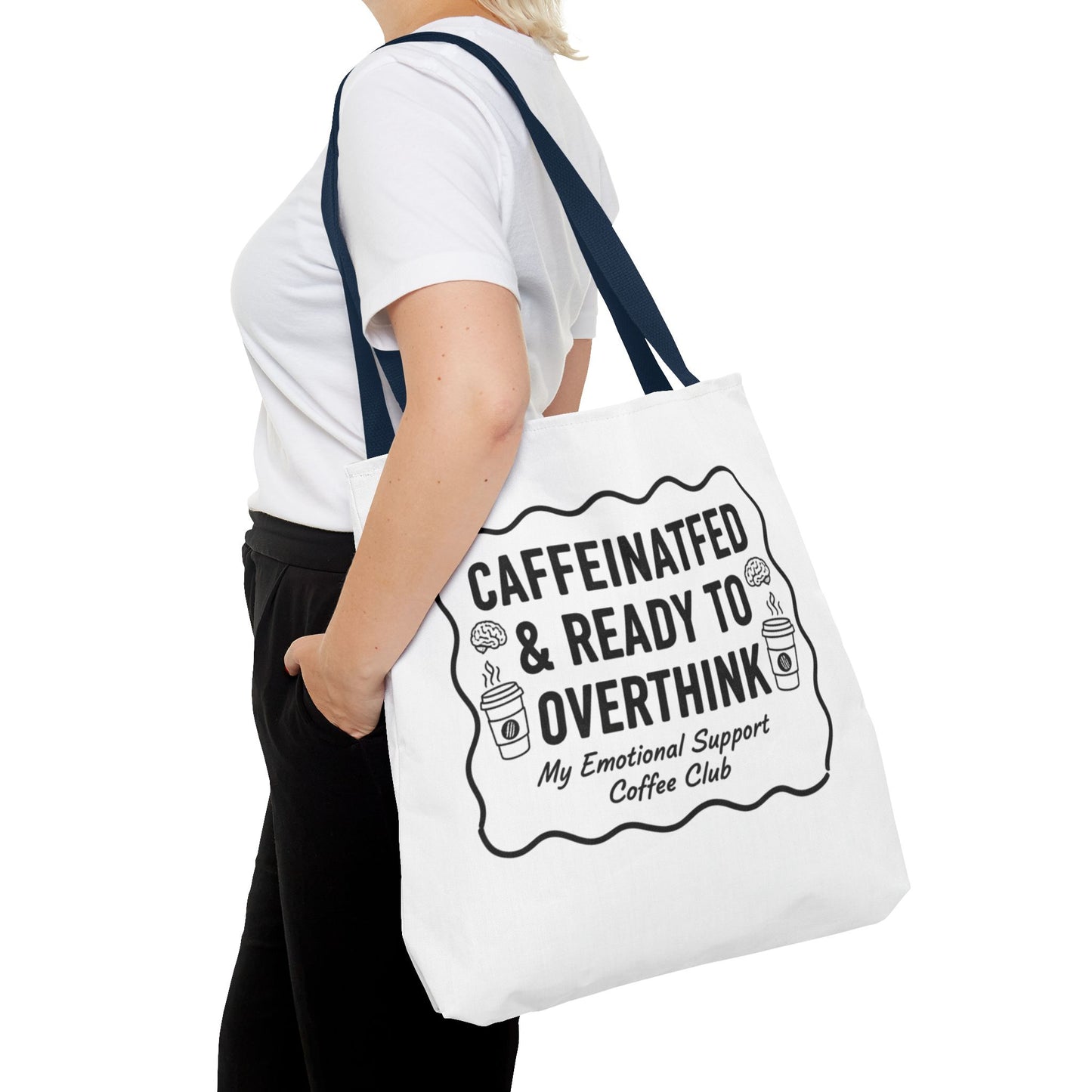 Caffeinated & Ready to Overthink Tote Bag | Funny Coffee Lover Gift | Sarcastic Aesthetic Canvas Tote for Students