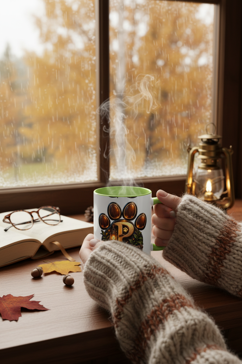 PawTapes Mug - Cozy Autumn Cabin Lifestyle Mockup